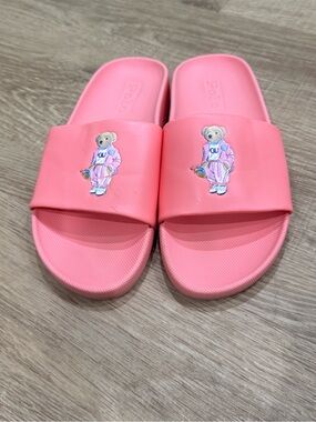 Polo Ralph Lauren Cayson Pink Polo Bear Slide Sandals Women’s Size 9